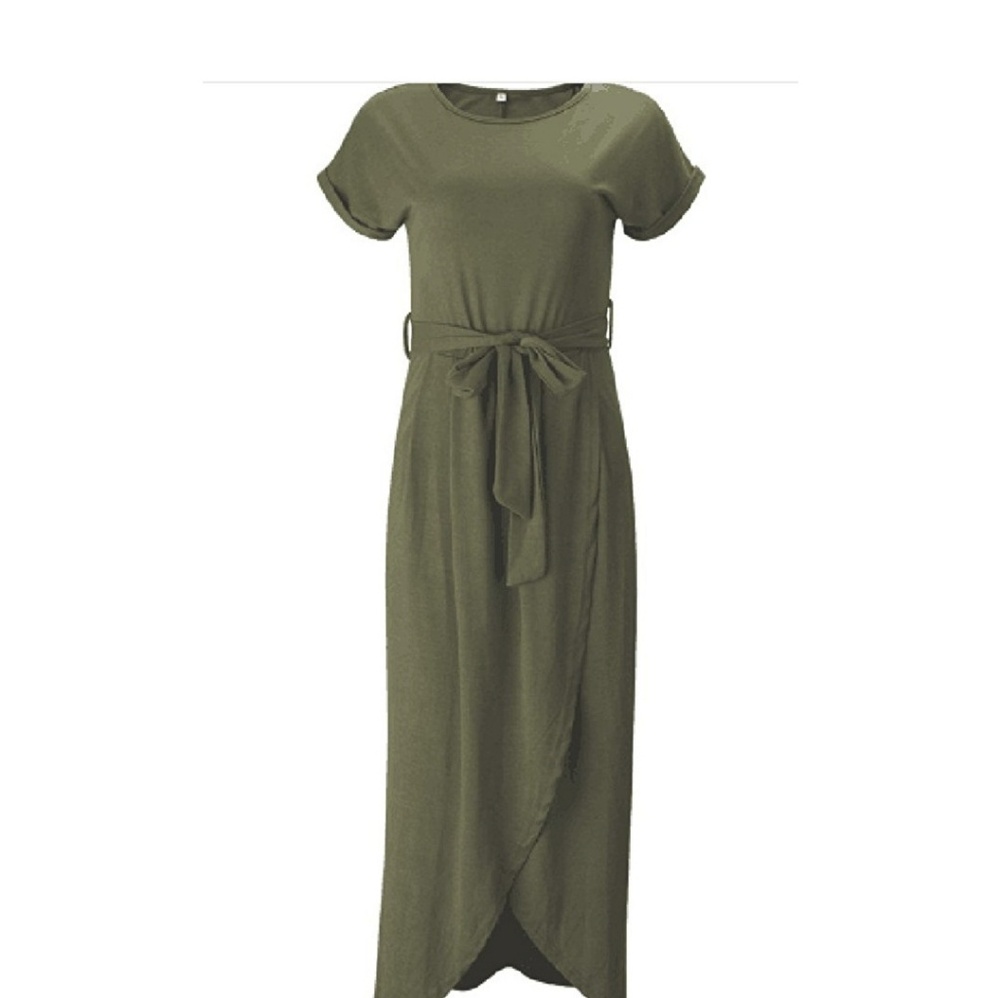 Army Green Belted Maxi Dress - Picture 6 of 7
